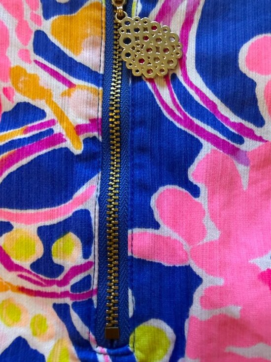 Lilly Pulitzer Marigold Brilliant Blue Catch Release Skort Gold Sz 8 Pocket Zip - Picture 4 of 6